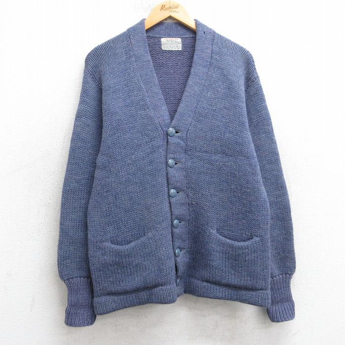 50s 長袖カーディガン レタード ネイビー M | 古着
