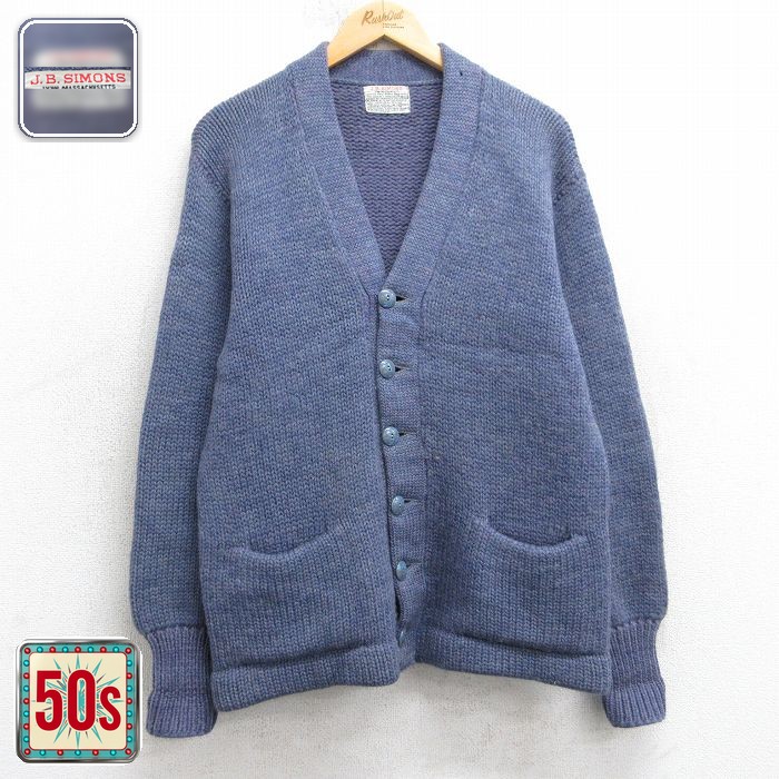 50s 長袖カーディガン レタード ネイビー M | 古着