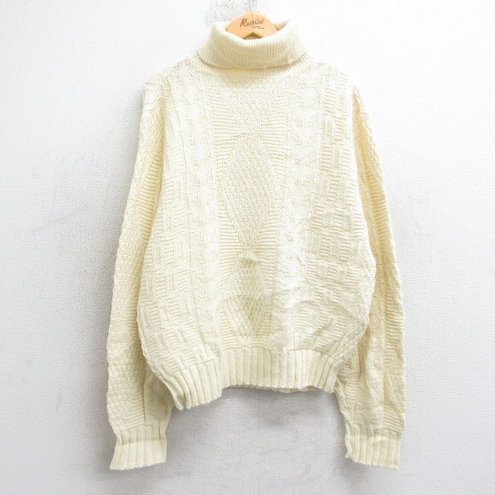L★古着 長袖 セーター メンズ 80年代 80s アクリル タートルネック ハイネック USA製 生成り 25dec26