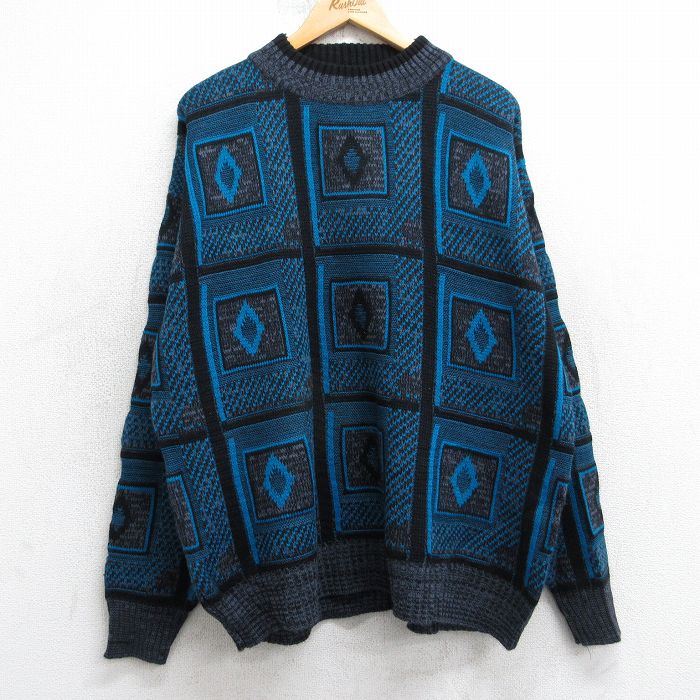 90s 長袖セーター 総柄 ライトブルー XL | 古着