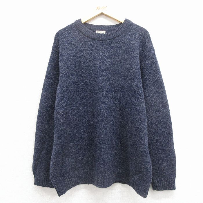 XL★古着 エルエルビーン 長袖 セーター メンズ 00年代 00s 無地 ラムウール クルーネック 濃紺 霜降り 25dec26