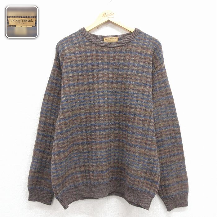 長袖セーター チェック ベージュ XL | 古着