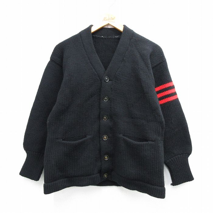 50s ニットカーディガン レタード ブラック S | 古着
