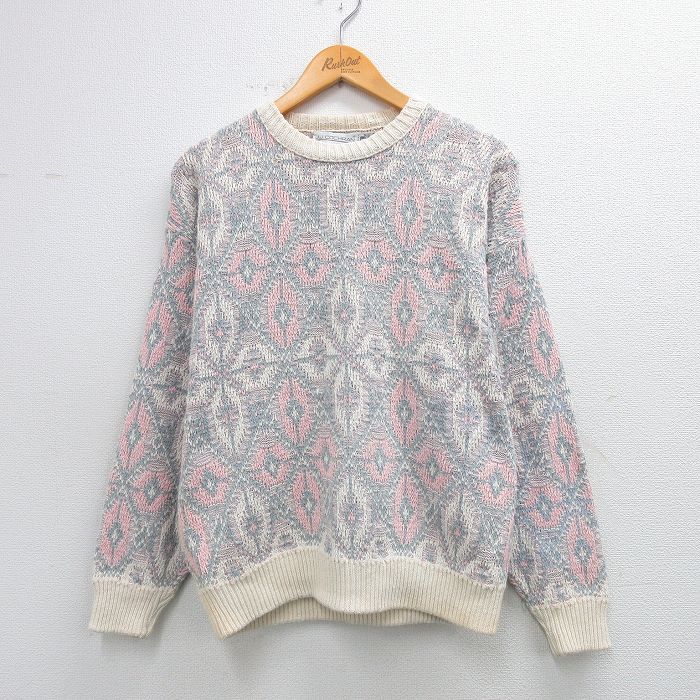 90s 長袖セーター 総柄 グレー M | 古着