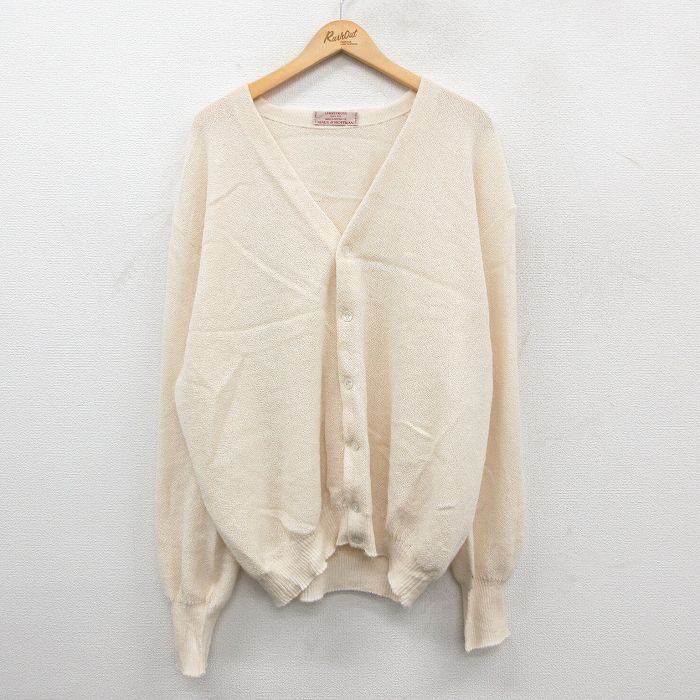 XL★古着 長袖 ニット カーディガン メンズ 90年代 90s 無地 大きいサイズ アルパカ オーストリア製 生成り 25dec27