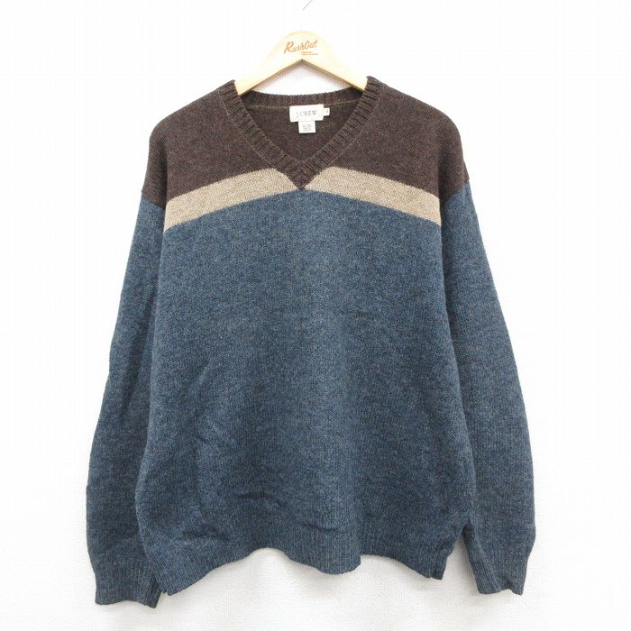 XL★古着 ジェイクルー 長袖 セーター メンズ シェットランドウール Vネック 薄紺他 25dec27