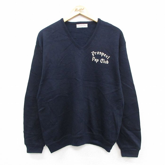 L★古着 長袖 セーター メンズ prospect pep club レーヨン Vネック 濃紺 25dec27