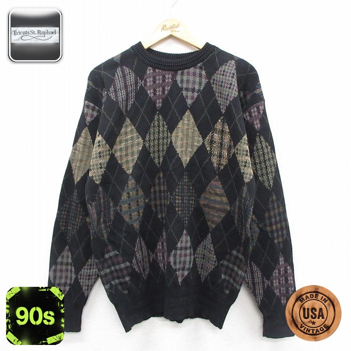 【50%OFF】90s 長袖セーター 総柄 ブラック M | 古着