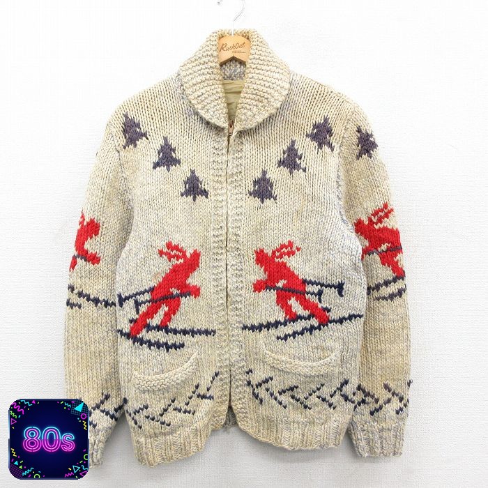 【50%OFF】カウチン 80s フルジップカーディガン ショールカラー 生成り ベージュ M | 古着