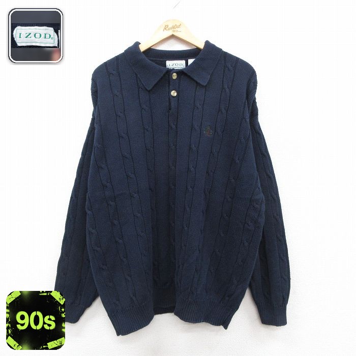 IZOD 90s ケーブルセーター ネイビー XL | 古着