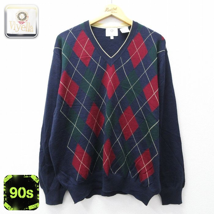 90s 長袖セーター アーガイル ネイビー L | 古着