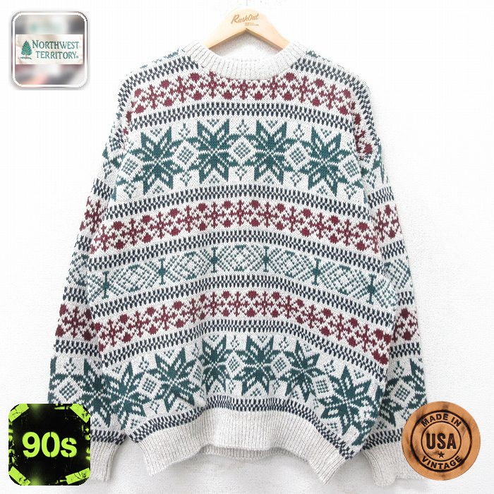 【50%OFF】90s 長袖セーター フェアアイル グレー XL | 古着