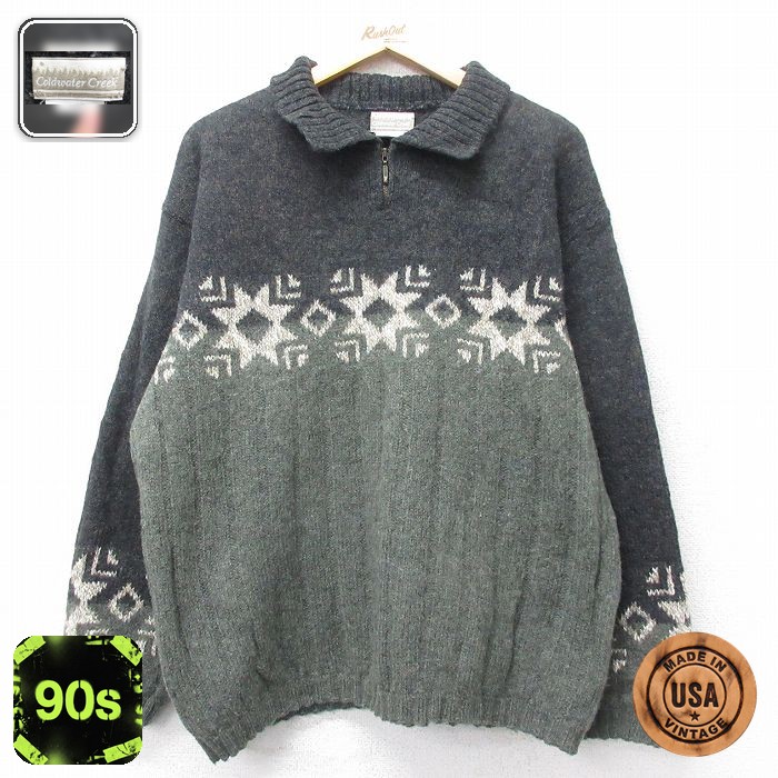【50%OFF】ハーフジップセーター 90s グリーン XL | 古着
