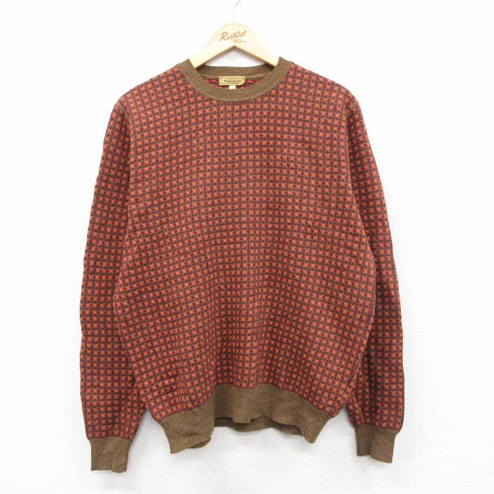 L★古着 長袖 セーター メンズ 90年代 90s ウール カシミア カシミヤ クルーネック イタリア製 エンジ他【spe】 26jan10