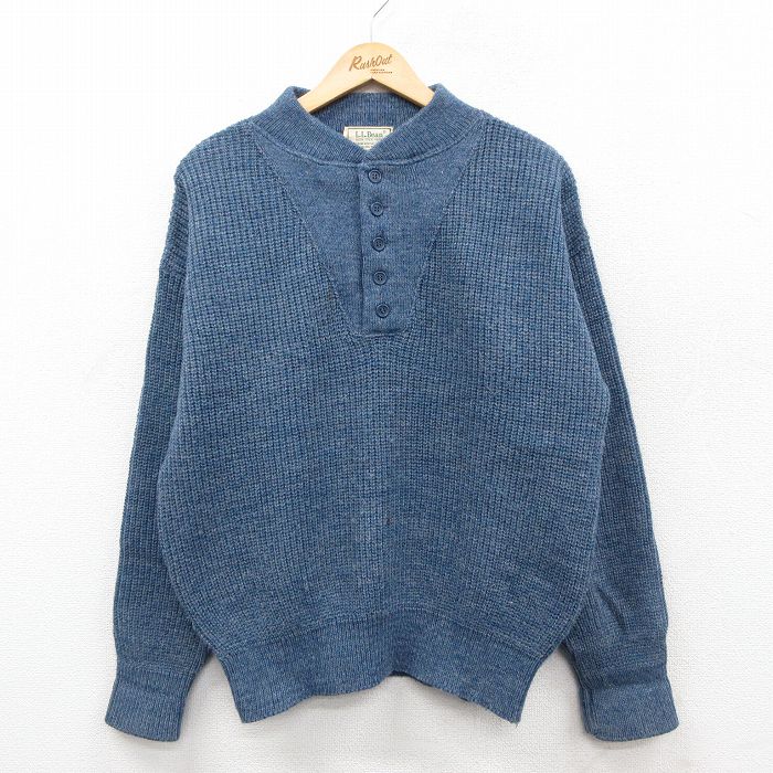 L★古着 エルエルビーン 長袖 セーター メンズ 80年代 80s ヘンリーネック USA製 紺 霜降り【spe】 26jan10