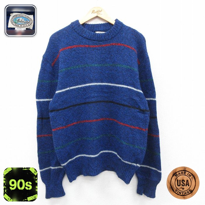 【50%OFF】90s 長袖セーター ボーダー ネイビー L | 古着