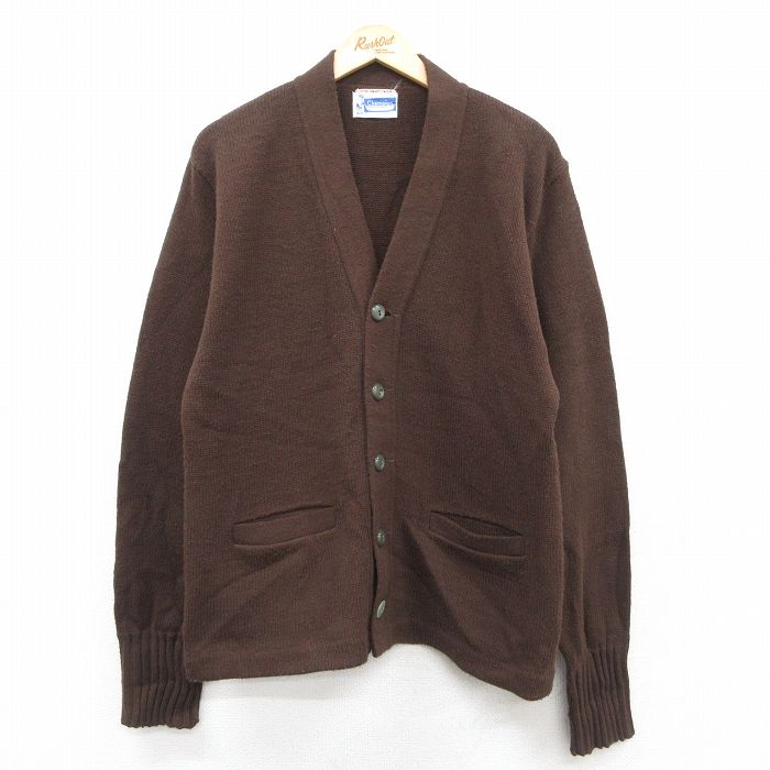 M★古着 長袖 ニット カーディガン メンズ 80年代 80s アクリル 茶 26jan09