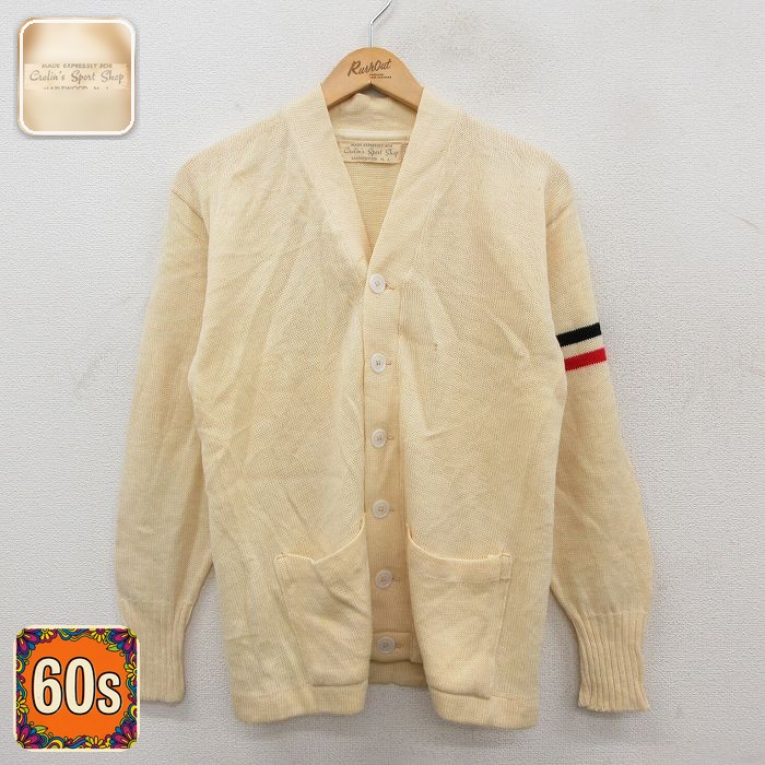 60s レタードニットカーディガン 生成り ベージュ S | 古着