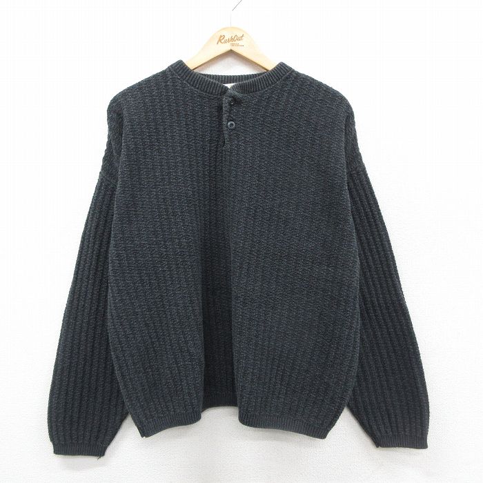 XL★古着 長袖 セーター メンズ 90年代 90s 手織り ヘンリーネック USA製 黒 26jan13