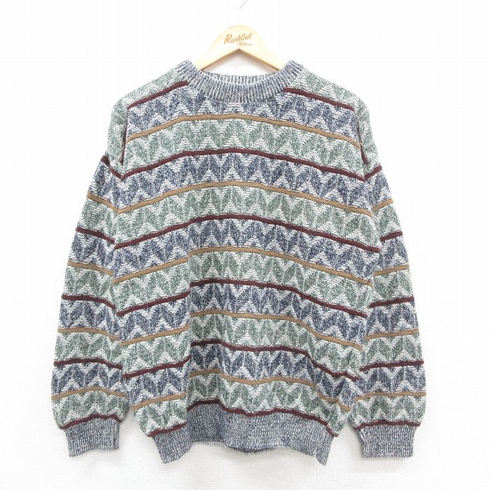 【20%OFF】ジャンセン 90s 長袖セーター ストライプ ネイビー L | 古着