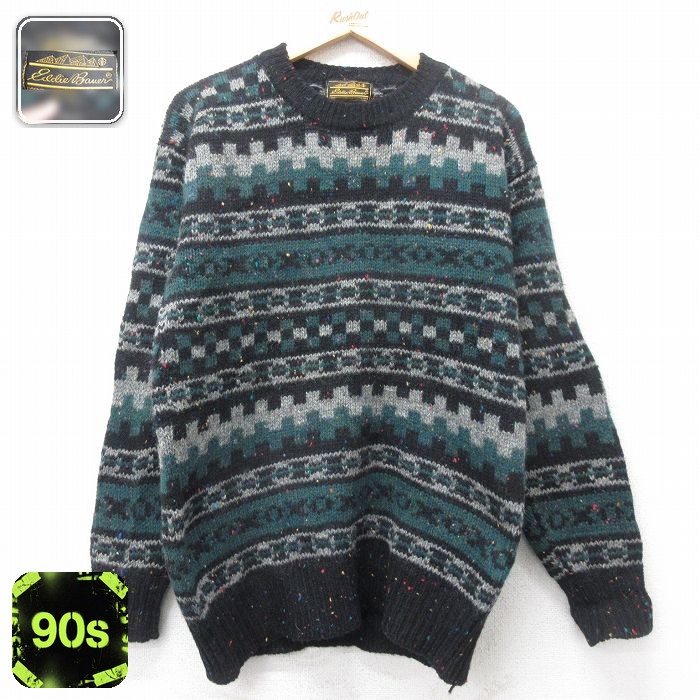 【50%OFF】エディーバウアー 90s 長袖セーター フェアアイル ブラック S | 古着