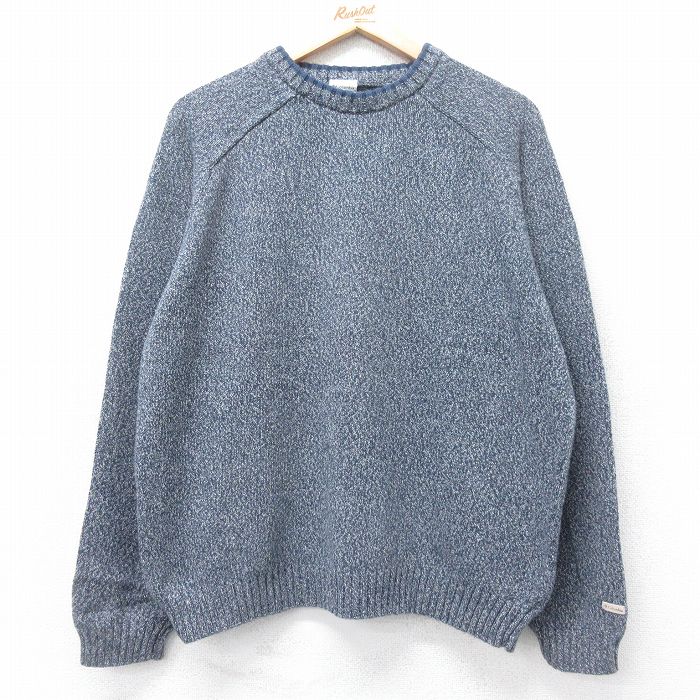 XL★古着 コロンビア 長袖 セーター メンズ 00年代 00s コットン クルーネック 紺 霜降り 26jan20