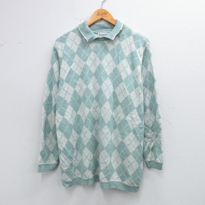 90s 長袖セーター アーガイル ブルーグリーン L | 古着