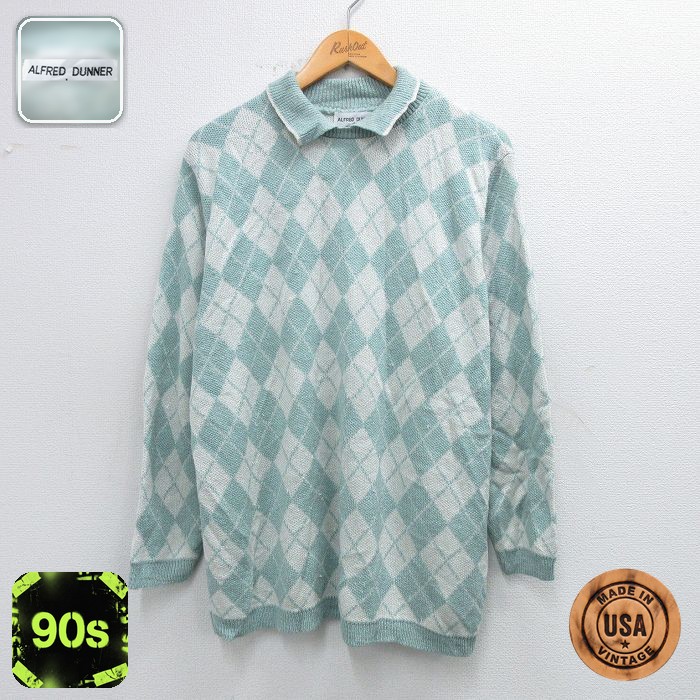 【50%OFF】90s 長袖セーター アーガイル ブルーグリーン L | 古着