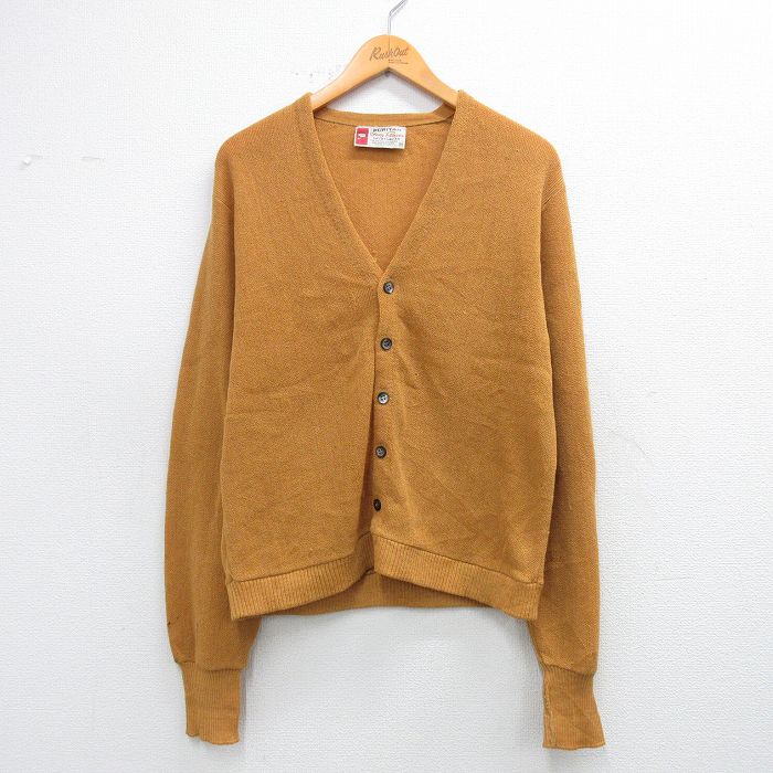 M★古着 ピューリタン 長袖 ビンテージ ニット カーディガン メンズ 70年代 70s USA製 茶系 26jan21