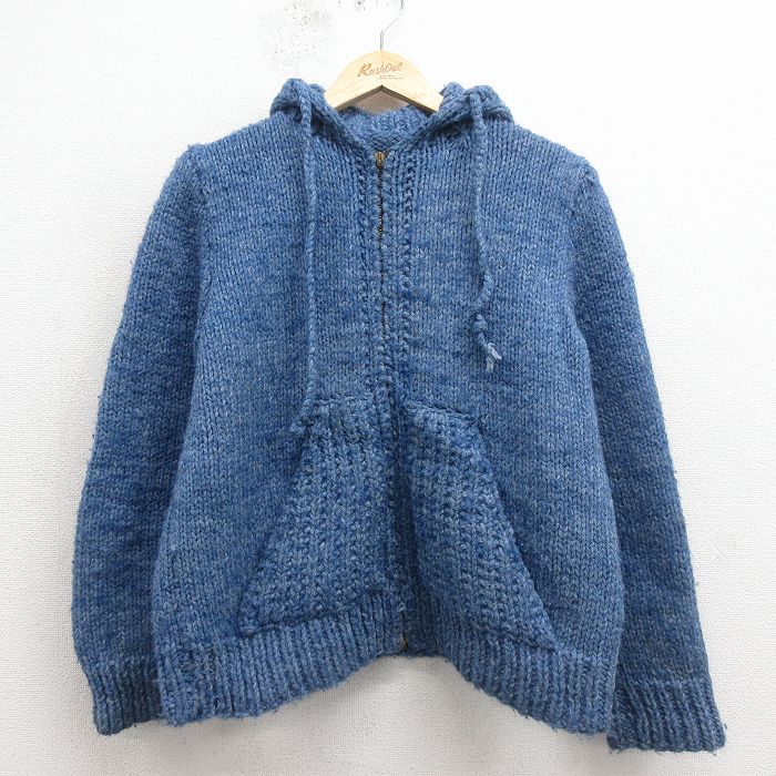 70s 長袖フルジップニットカーディガン ネイビー M | 古着