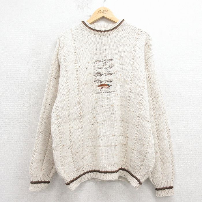 90s 長袖セーター ルアー刺繍 ベージュ XL | 古着