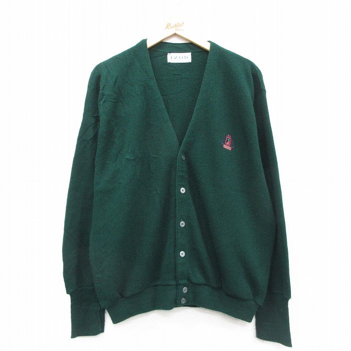 IZOD 90s 長袖カーディガン ワンポイントロゴ グリーン XL | 古着