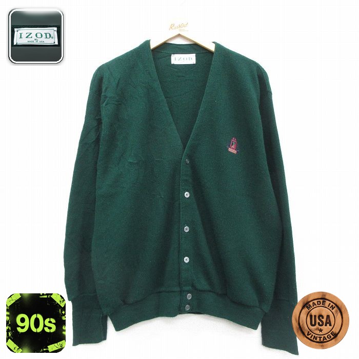 【50%OFF】IZOD 90s 長袖カーディガン ワンポイントロゴ グリーン XL | 古着