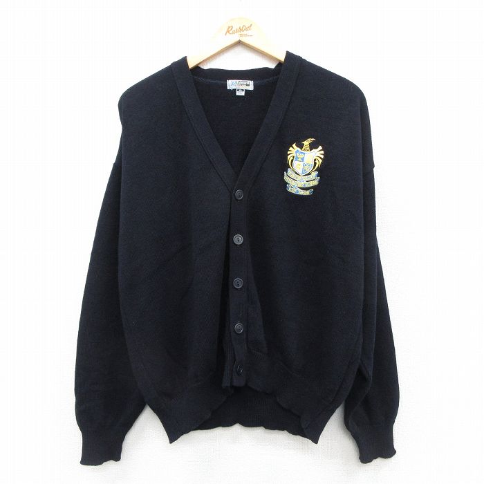 XL★古着 長袖 ニット カーディガン メンズ STANTON アクリル USA製 黒 26jan26