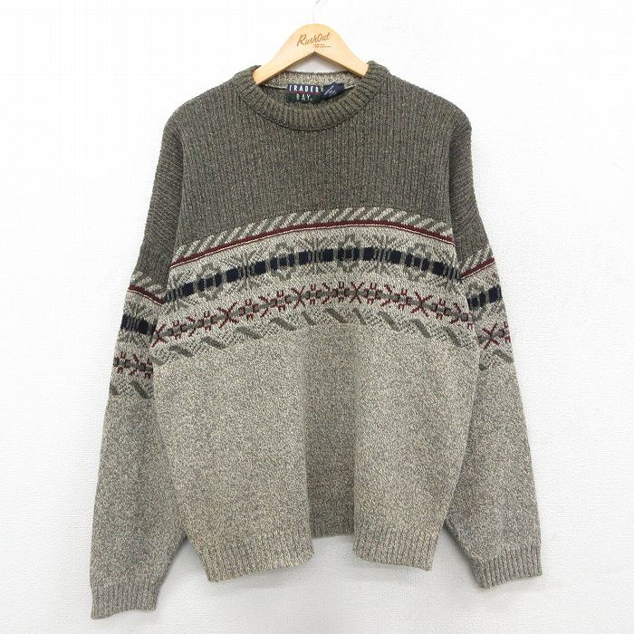 L★古着 TRADER BAY 長袖 セーター メンズ 00年代 00s クルーネック USA製 グレー系他 26jan26