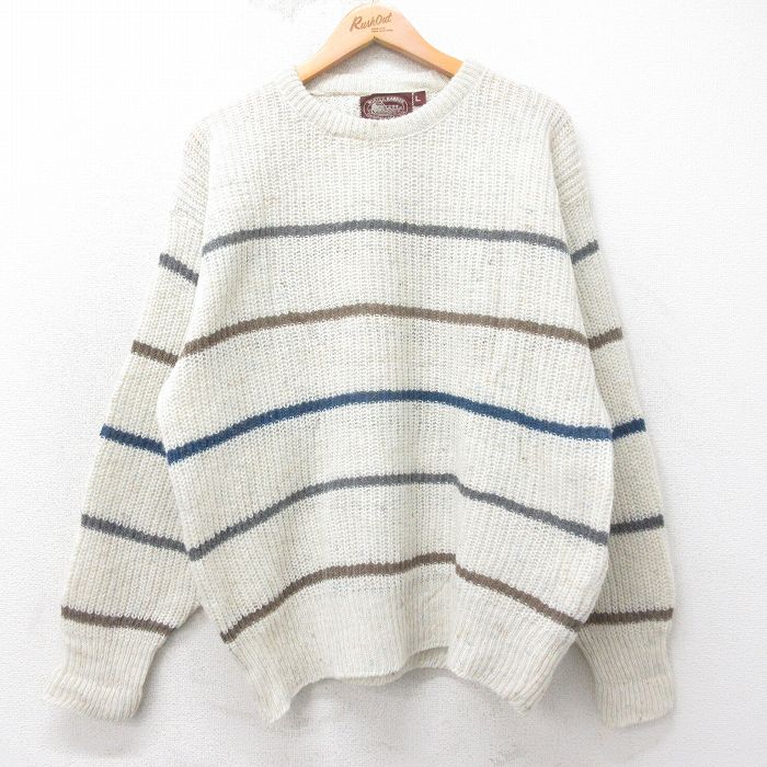 シェットランド 90s 長袖セーター ボーダー 生成り ベージュ L | 古着