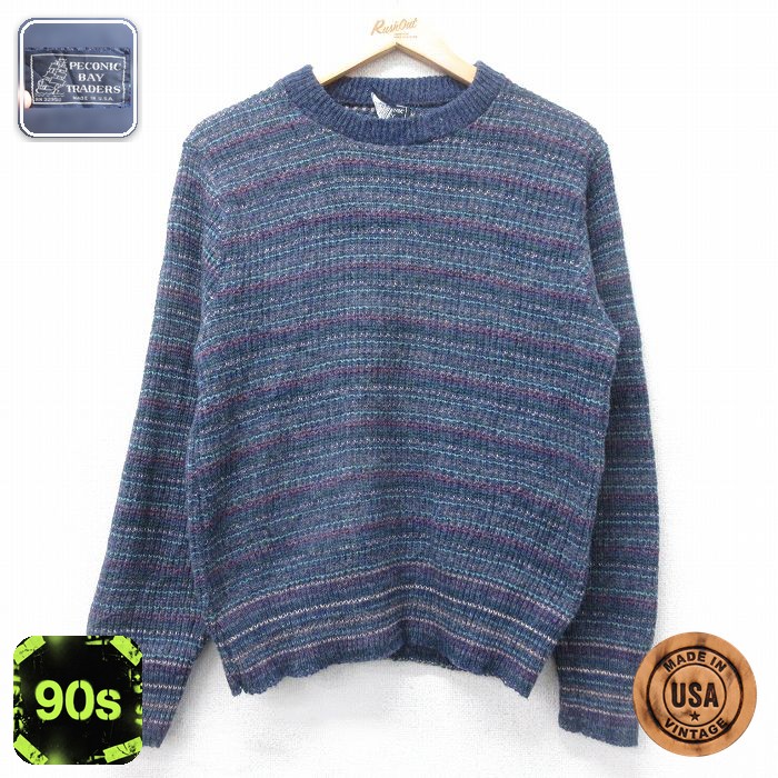 【50%OFF】90s 長袖セーター ボーダー ネイビー S | 古着