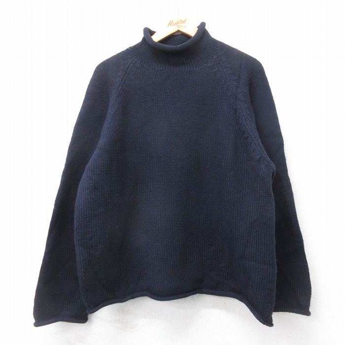 L★古着 ジェイクルー 長袖 セーター メンズ 90年代 90s ラグラン ウール モックネック ハイネック 紺【spe】 26jan28