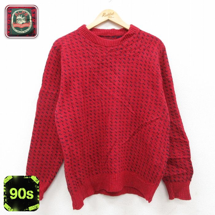 90s 長袖セーター バーズアイ レッド XL | 古着