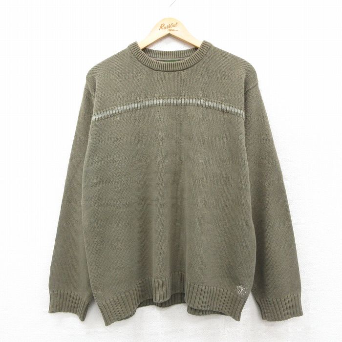 XL★古着 ティンバーランド 長袖 セーター メンズ 00年代 00s ワンポイントロゴ コットン 緑 26jan29