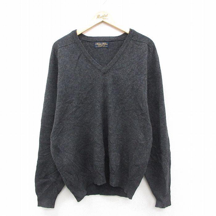 XL★古着 ブルックスブラザーズ 長袖 セーター メンズ 90年代 90s ラムウール Vネック イギリス製 濃グレー 26jan29