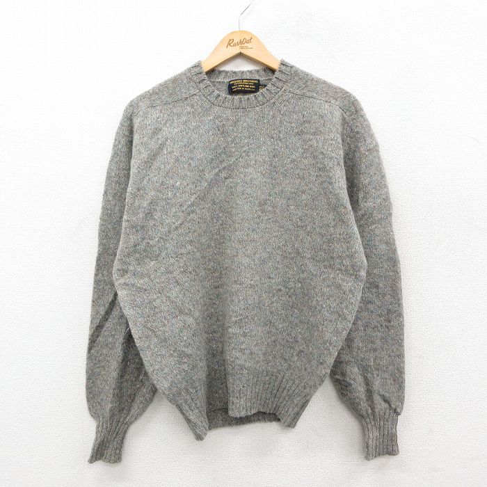 XL★古着 ブルックスブラザーズ 長袖 セーター メンズ 80年代 80s シェットランドウール クルーネック スコットランド製 グレー他【spe】 26jan29