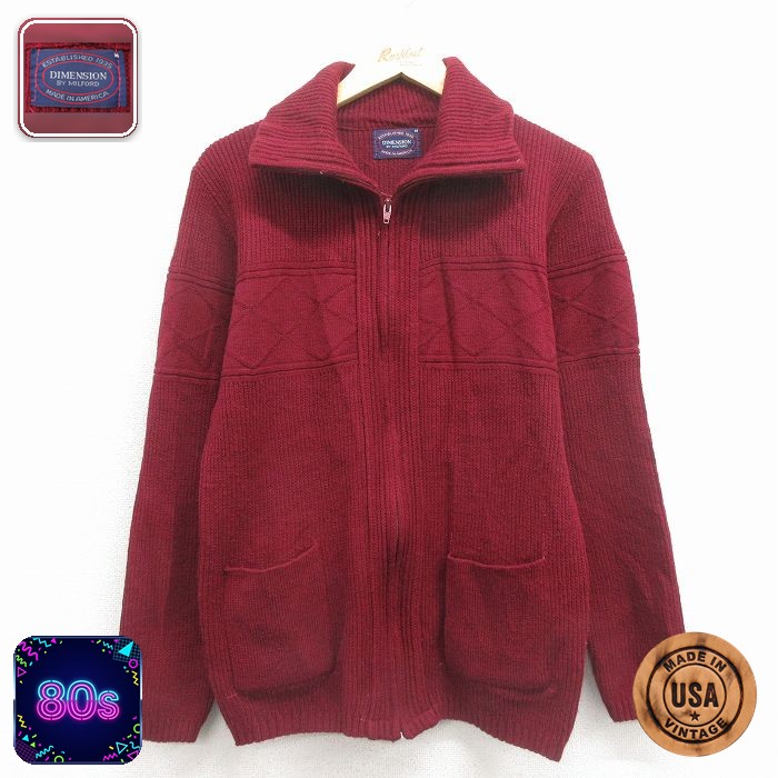 【50%OFF】カーディガン 80s 長袖フルジップニット エンジ メンズS相当 | 古着
