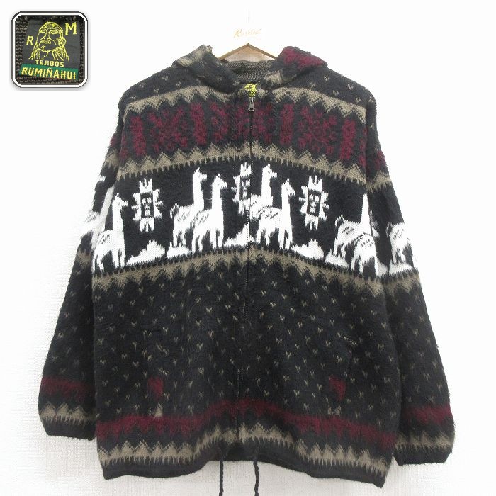 TEJIDOS RUMINAHUI 長袖フルジップニットカーディガン ブラック L | 古着