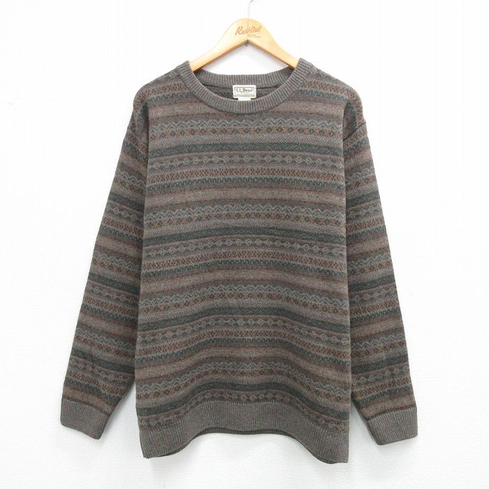 XL★古着 エルエルビーン 長袖 セーター メンズ 00年代 00s フェアアイル ラムウール クルーネック 茶系他【spe】26feb03
