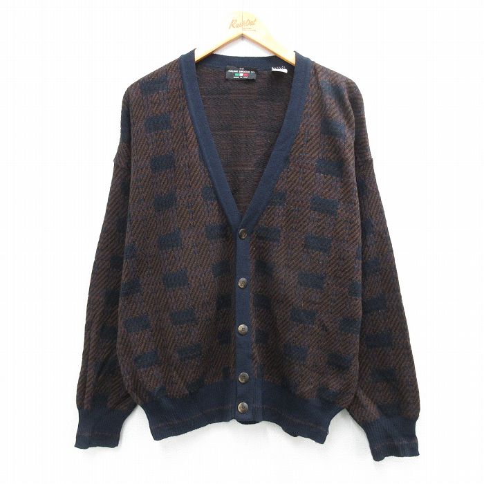 L★古着 長袖 ニット カーディガン メンズ 90年代 90s イタリア製 茶他26feb03
