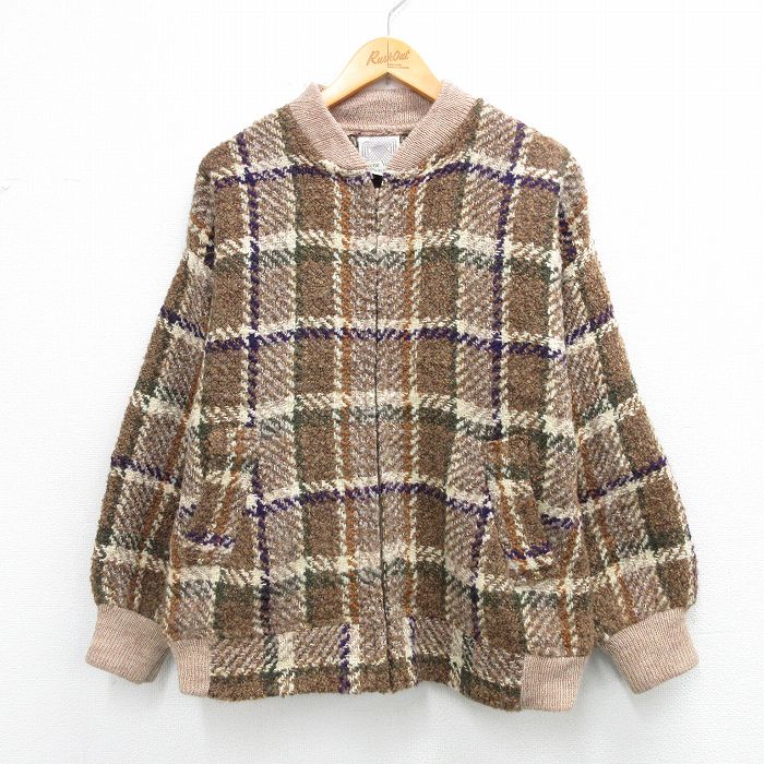 L★古着 長袖 ウール ジャケット メンズ 90年代 90s アイルランド製 茶他 チェック【spe】26feb03