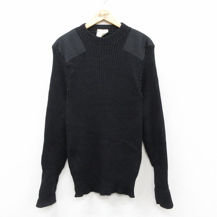 M★古着 長袖 コマンド セーター メンズ 90年代 90s ヒジ当て ウール クルーネック イングランド製 黒【spe】26feb03