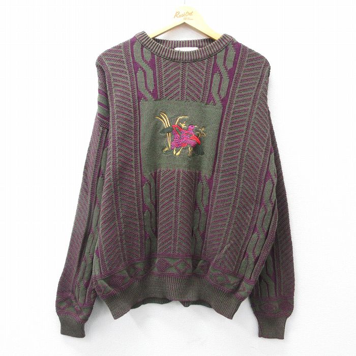 ロンドンフォグ 90s 長袖セーター 鳥刺繍 グリーン XL | 古着