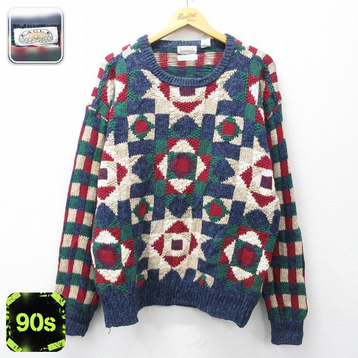 ハンドニット 90s 長袖セーター ネイビー L | 古着